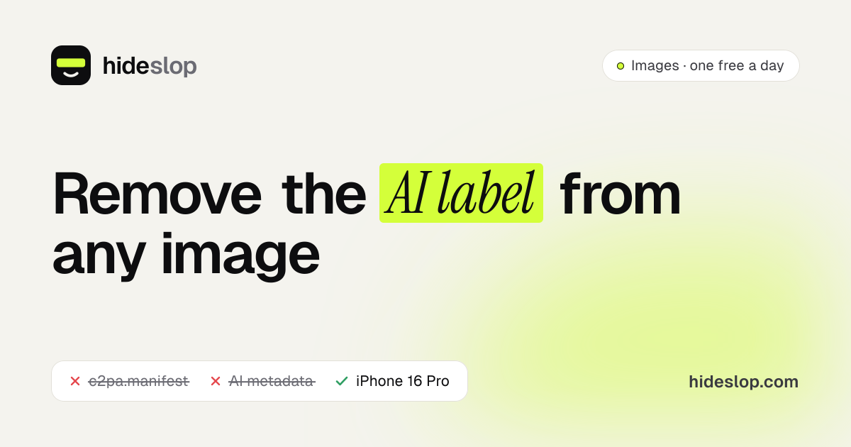 Remove AI from Image: AI Label & Metadata Remover | HideSlop